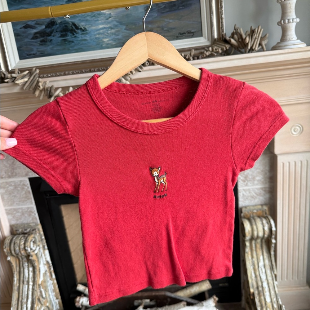 Brandy Melville Red Short Sleeve Cropped Tee